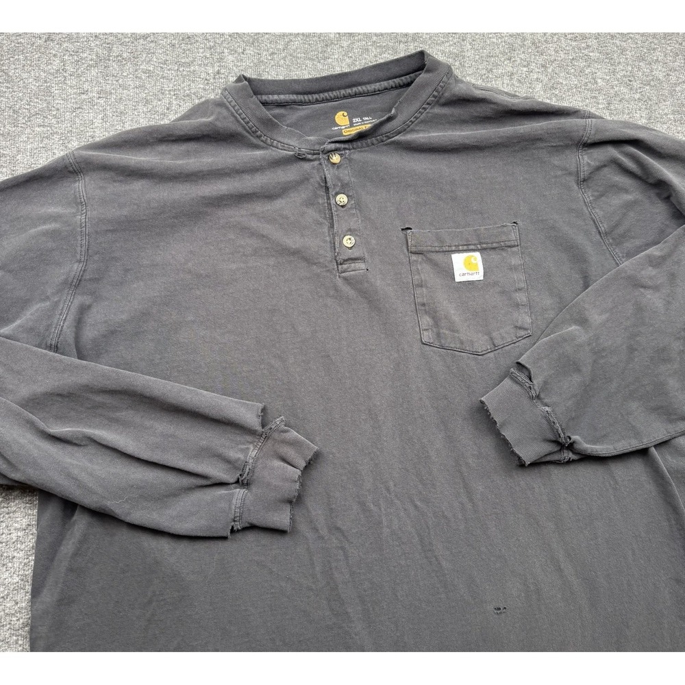 Carhartt Shirt Men's 2XLT Henley Pocket Long Sleeve K128 Black Thrashed Distress